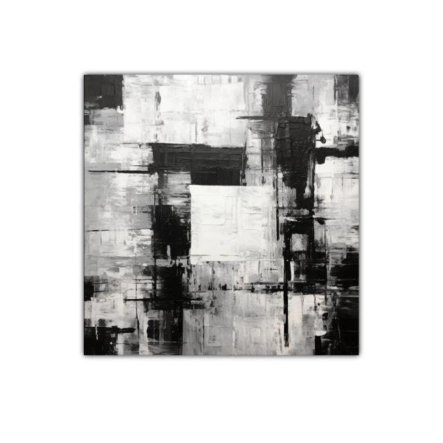 Cuadro Abstracto en Blanco Negro con Contrastes Intensos