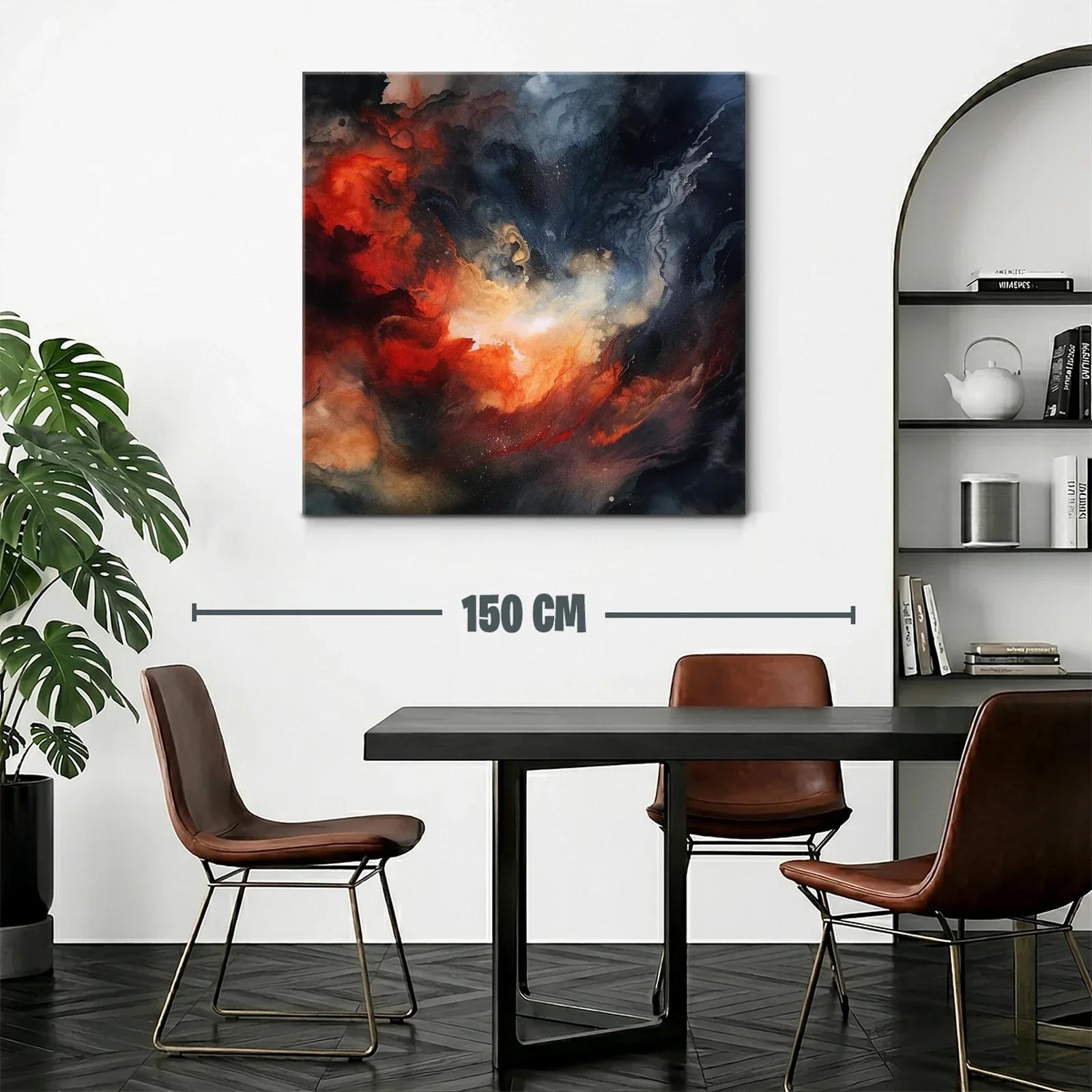 Cuadro abstracto con explosión en tonos cálidos y oscuros — miniatura 2