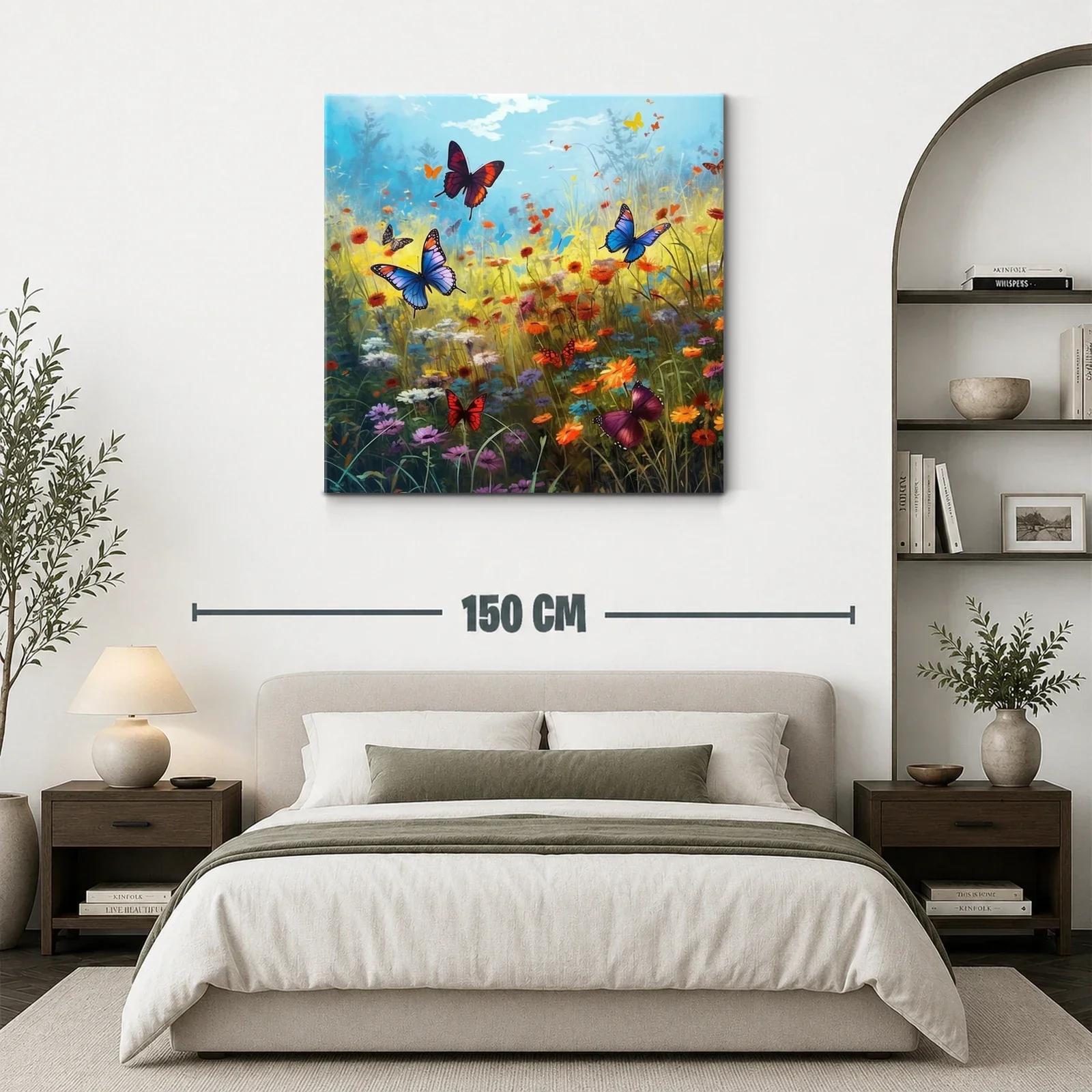 Mariposas sobre campo de flores silvestres en brillante día soleado — miniatura 3