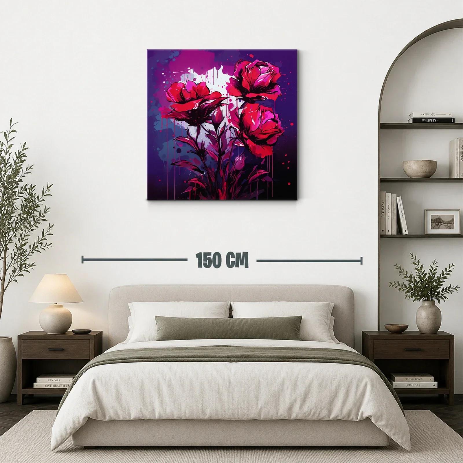 Cuadro con rosas en tonos intensos y fondo violeta — miniatura 3