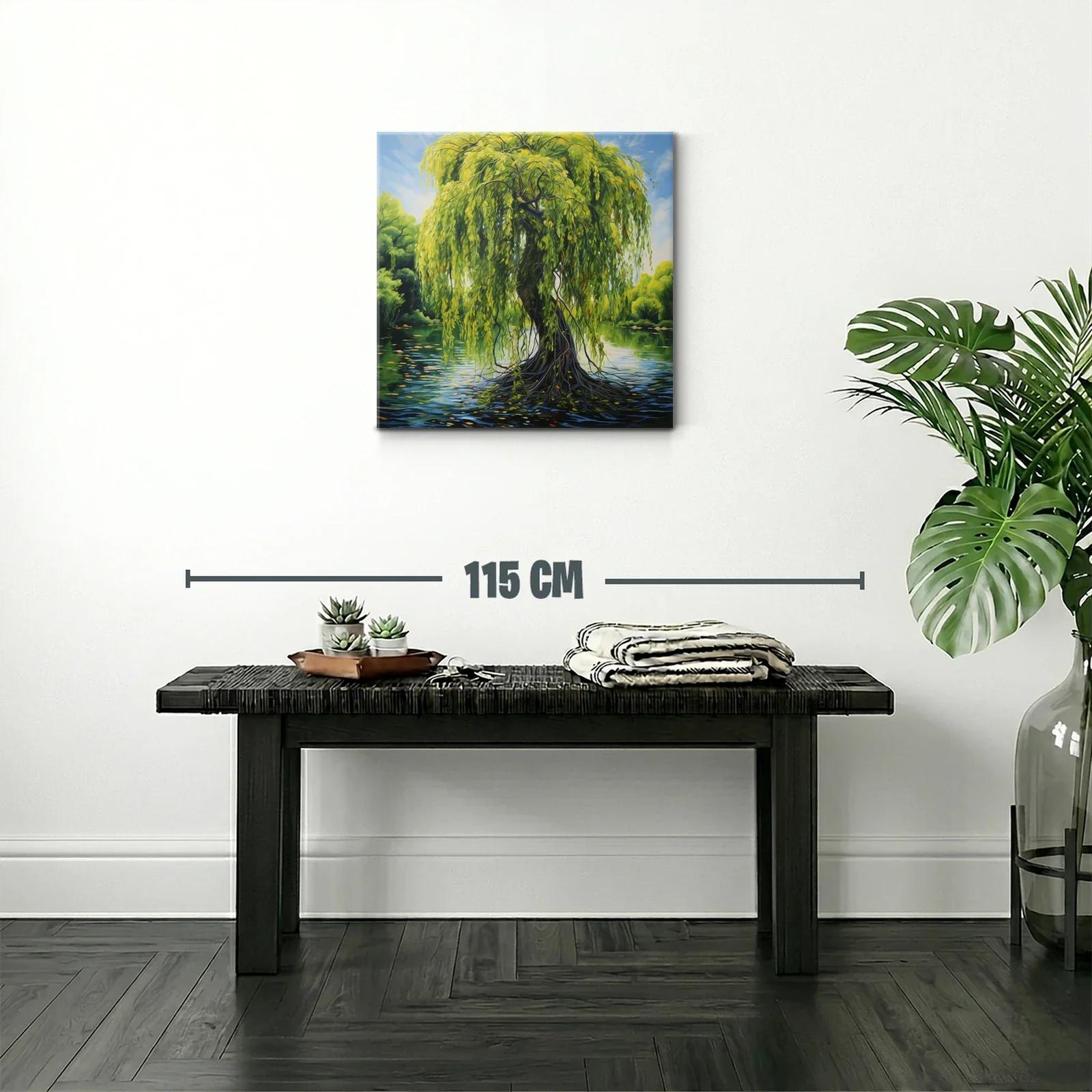 Árbol de sauce sobre lago con follaje vibrante — miniatura 2