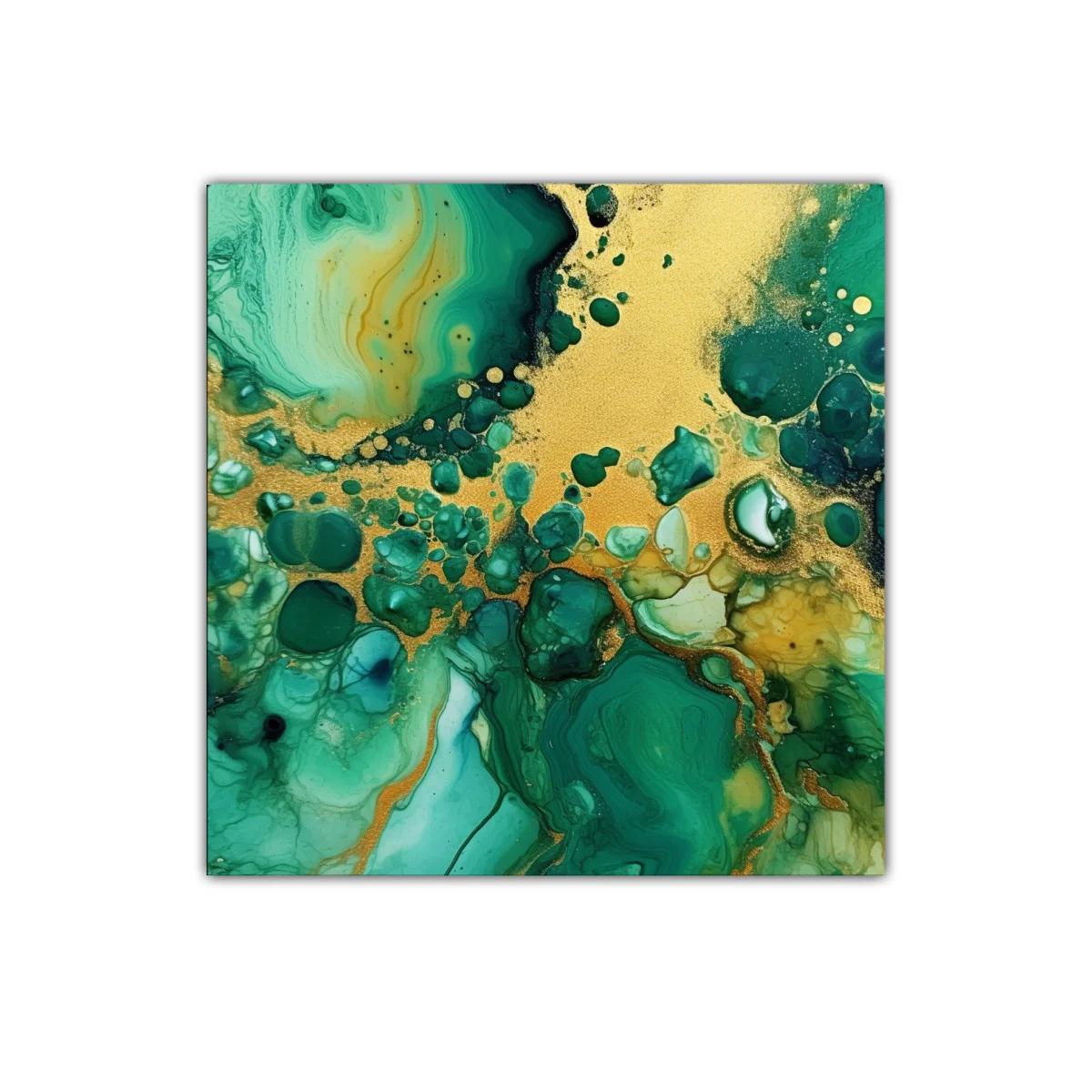 Cuadro abstracto en tonos verdes con toques dorados para decorar — imagen principal