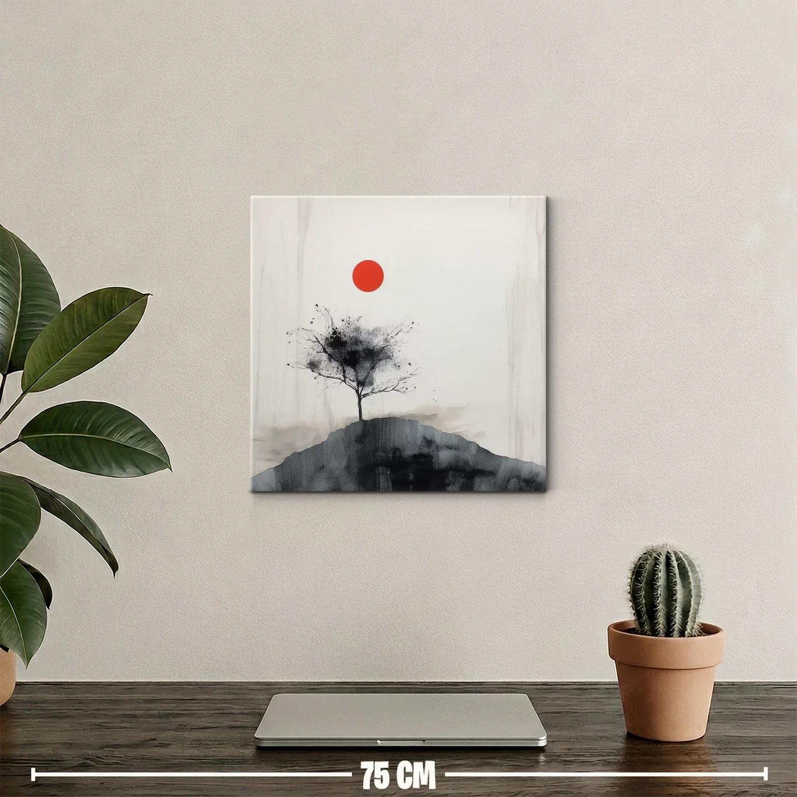 Árbol solitario sobre colina con sol rojo intenso — miniatura 2