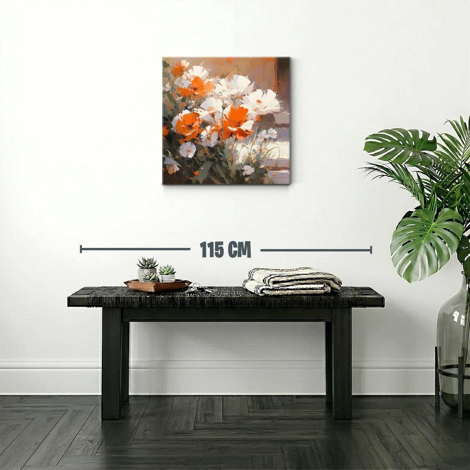 Cuadro de flores blancas y naranjas con estilo moderno — miniatura 2