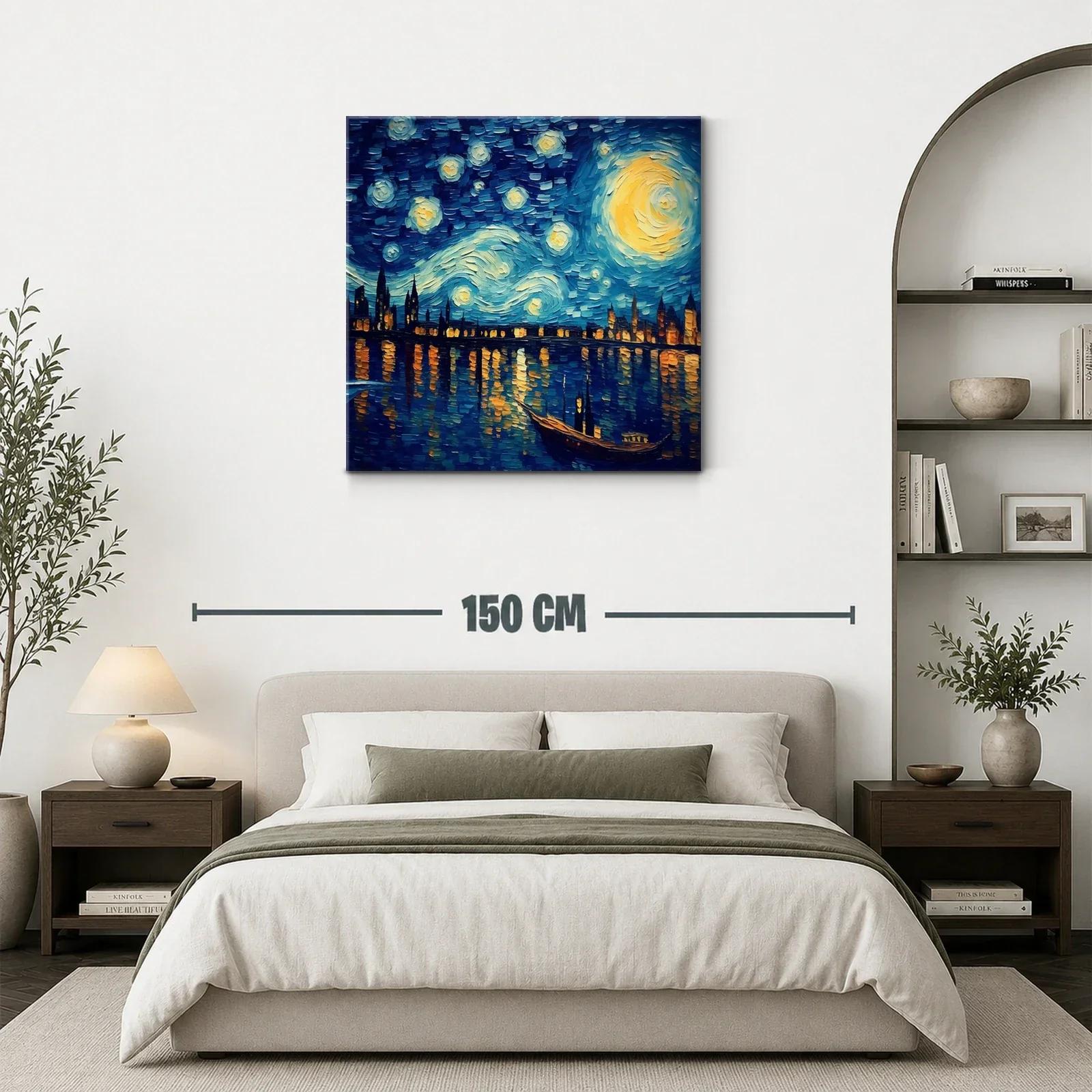 Paisaje nocturno vibrante con cielo estrellado y reflejos urbanos — miniatura 3