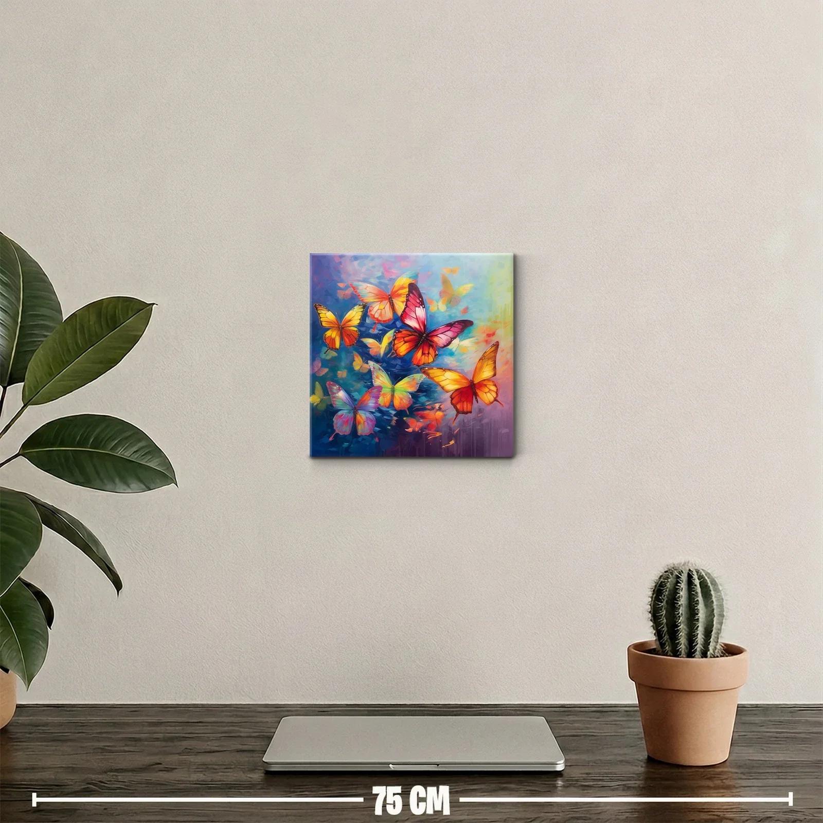 Mariposas vibrantes en vuelo sobre fondo azul y cálido — miniatura 2