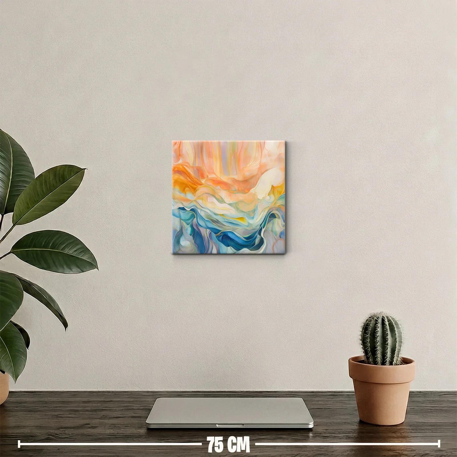 Cuadro abstracto con tonos cálidos y fríos en armonía fluida — miniatura 2