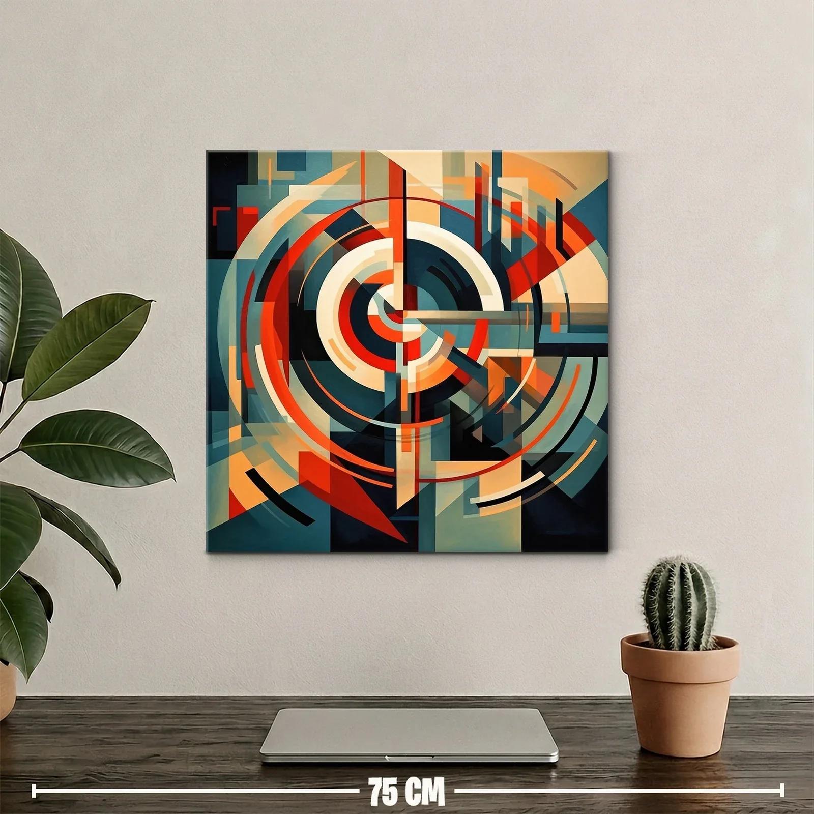 Cuadro abstracto con formas geométricas en tonos cálidos y fríos — miniatura 2