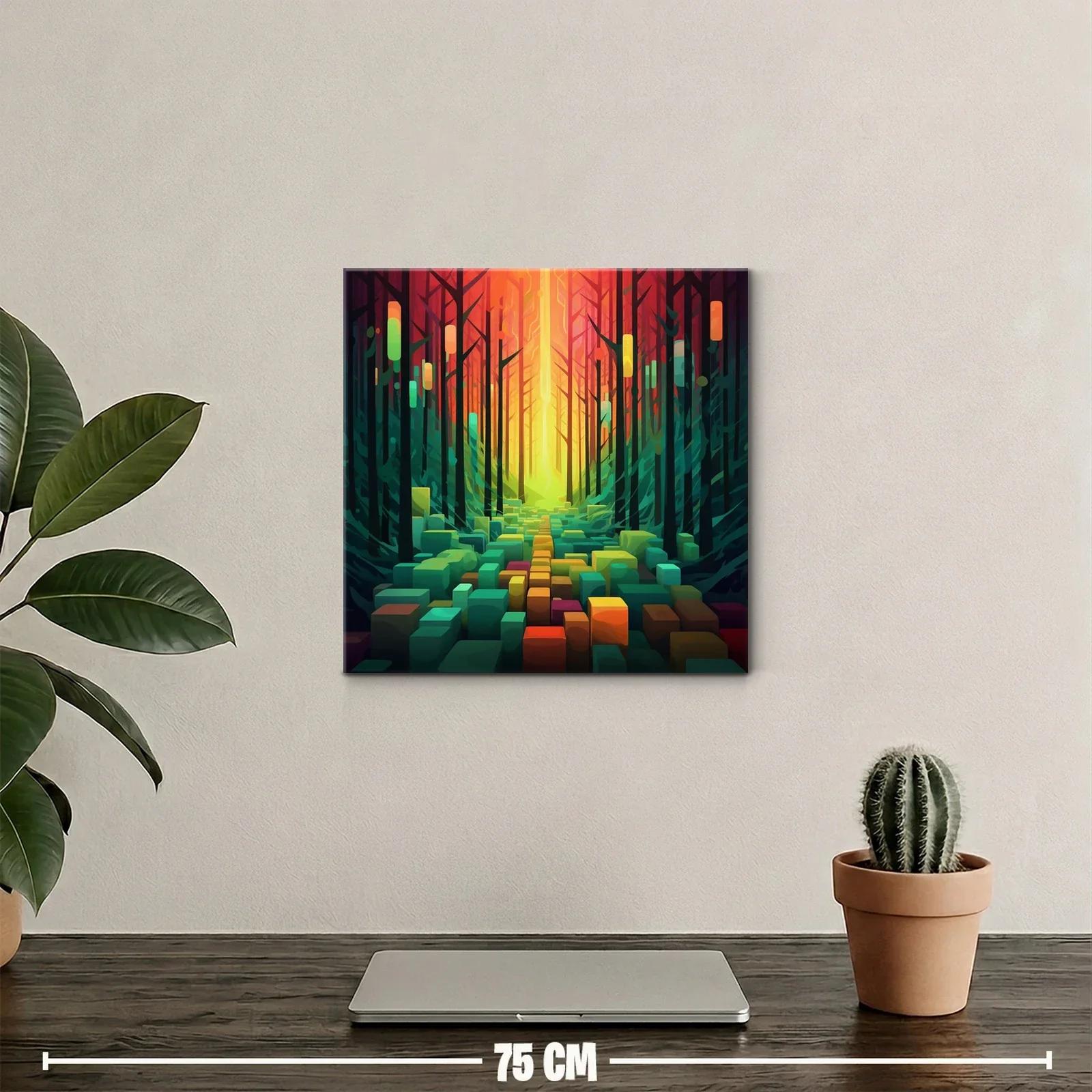 Paisaje abstracto vibrante con bosque y formas geométricas — miniatura 2