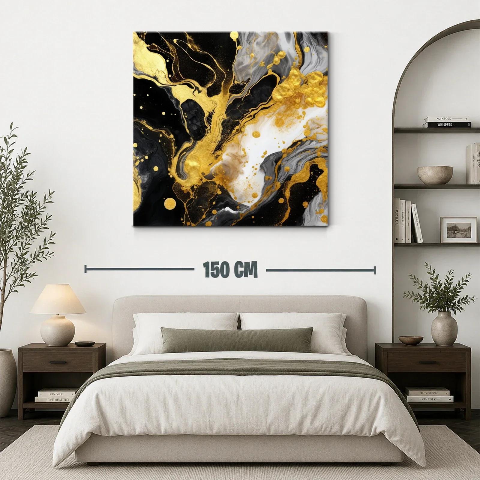 Cuadro abstracto con explosión en tonos dorados y negros — miniatura 3