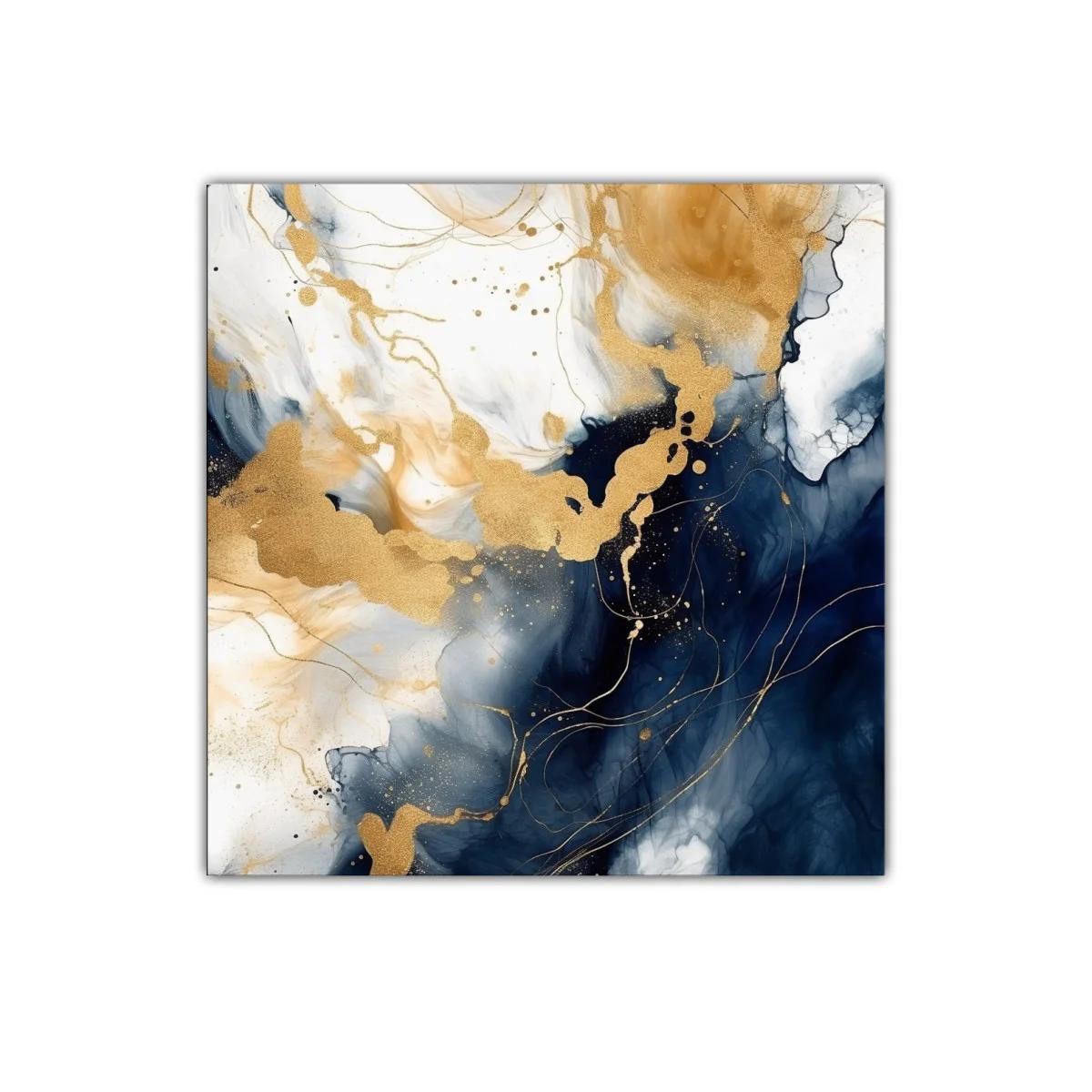 Cuadro abstracto con toques dorados y tonos azules intensos — imagen principal