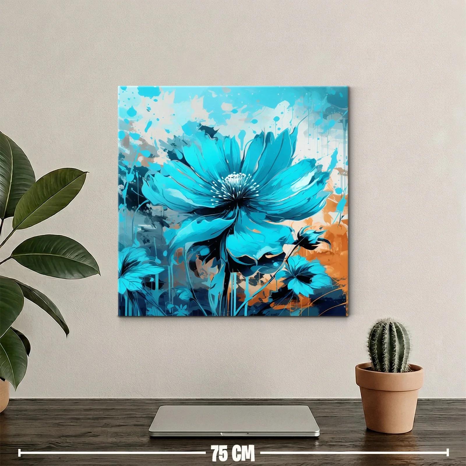 Cuadro con flor azul vibrante sobre fondo abstracto cálido — miniatura 2
