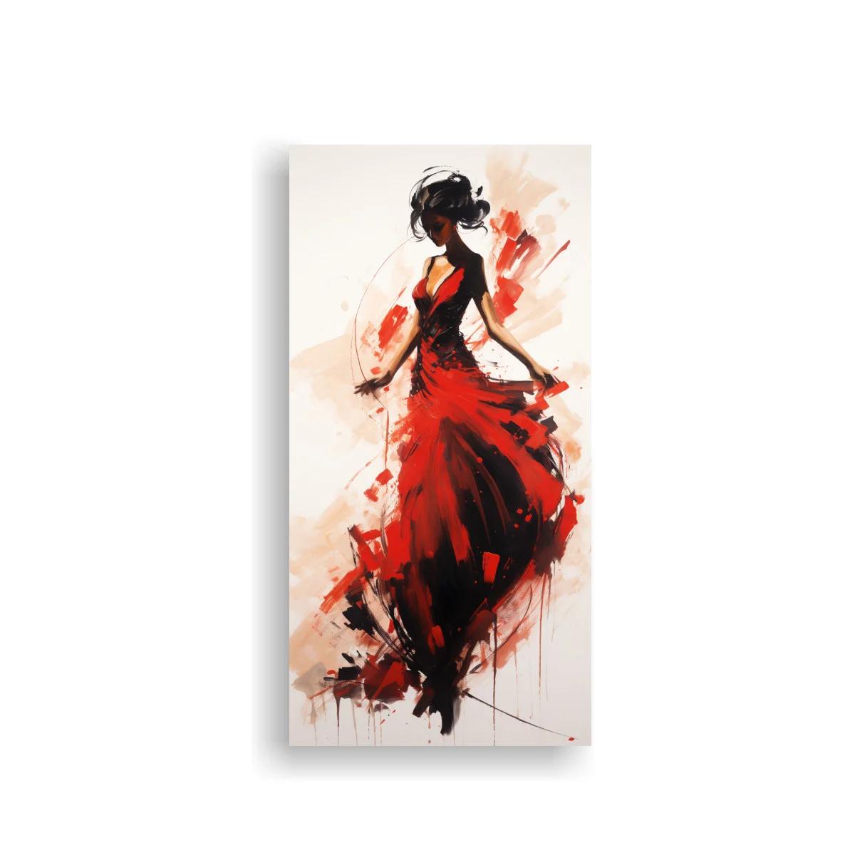 Cuadro bailarina con vestido rojo y salpicaduras de pintura