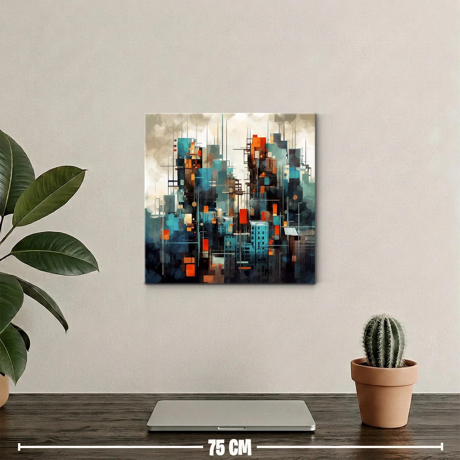 Cuadro abstracto de ciudad moderna con toques vibrantes — miniatura 2