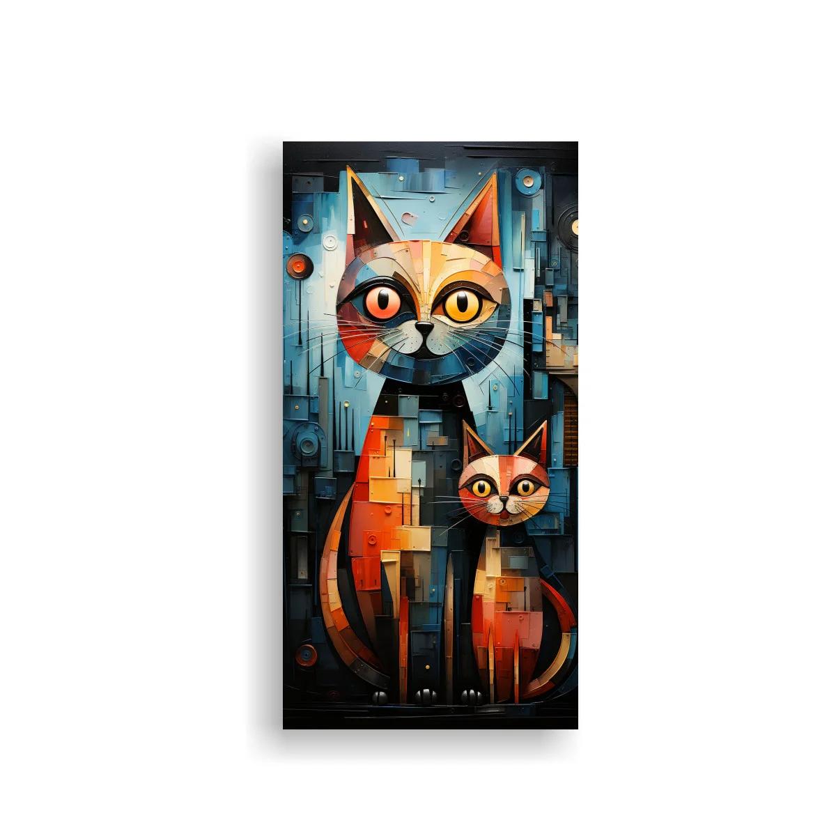 Cuadro gato geométrico con gatito y líneas limpias