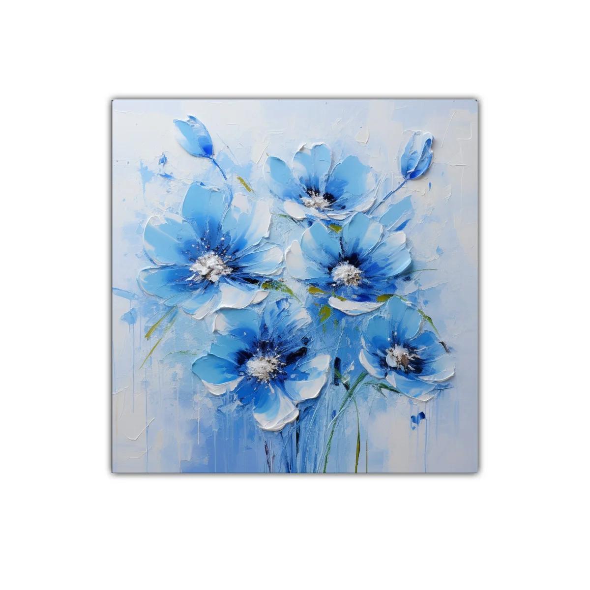 Cuadro decorativo con flores azules y blancas vibrantes