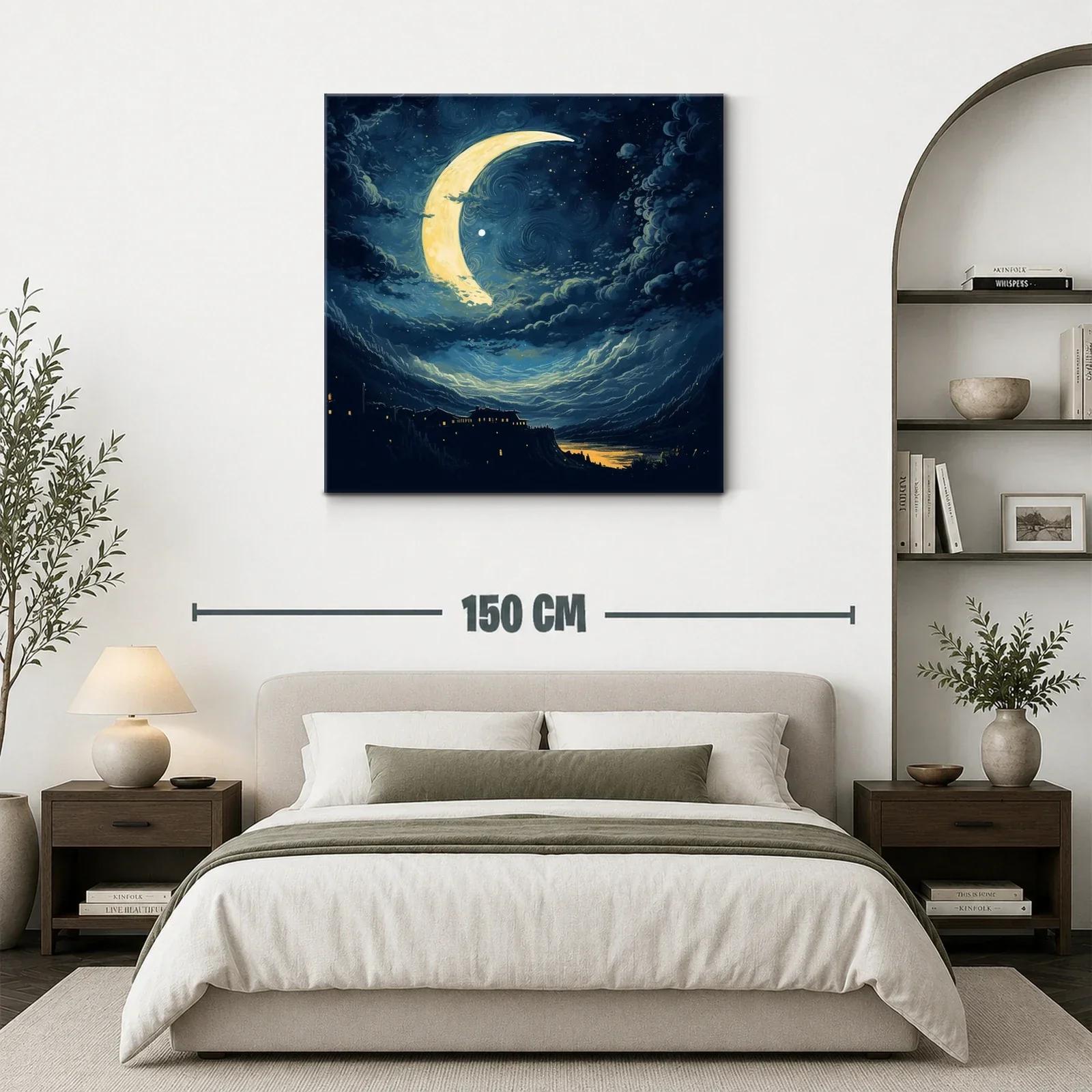 Noche mágica con luna creciente y paisaje nocturno — miniatura 3