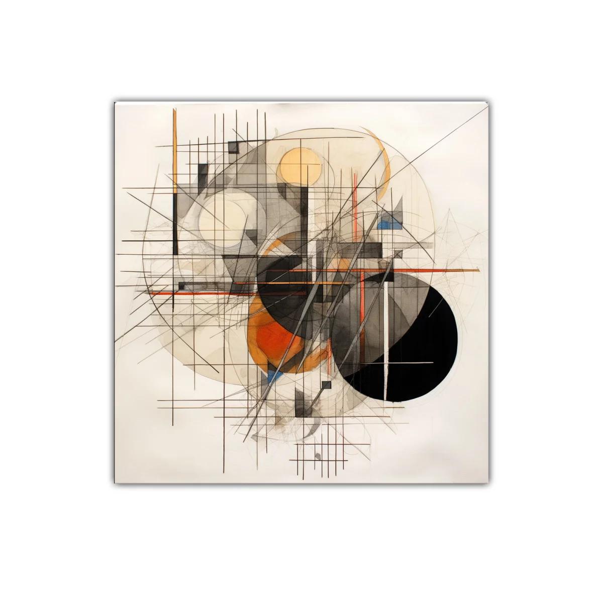 Composición geométrica con líneas y círculos en tonos cálidos