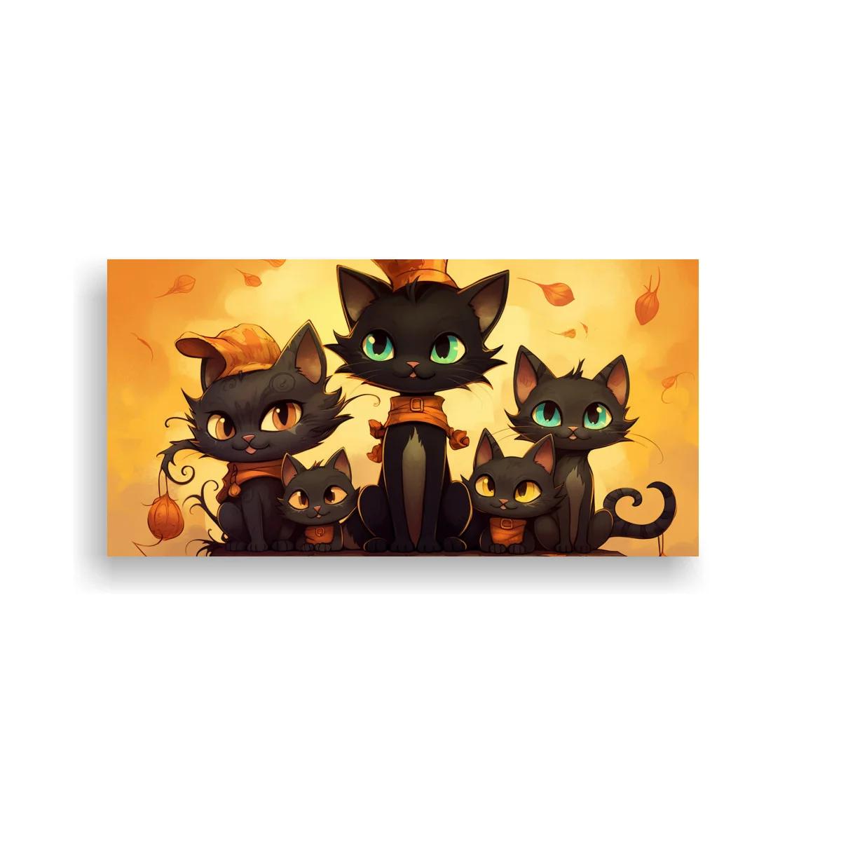 Cuadro gatos negros con calabazas de otoño
