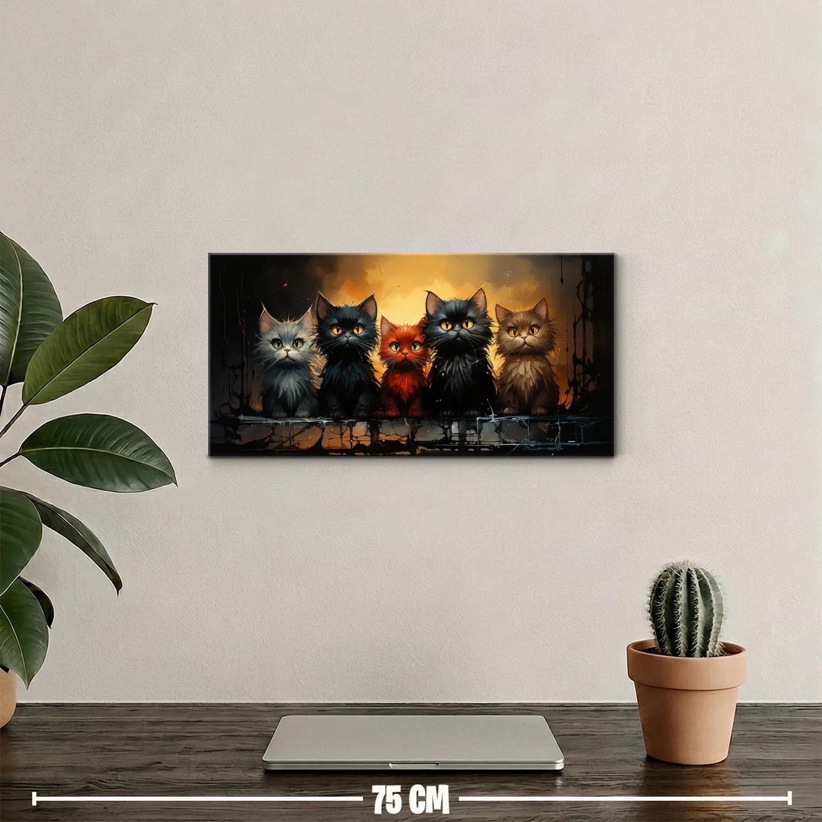 Cuadro cinco gatos peludos con salpicaduras de pintura — miniatura 2