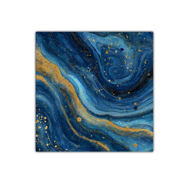 Cuadro abstracto en azul profundo con destellos dorados