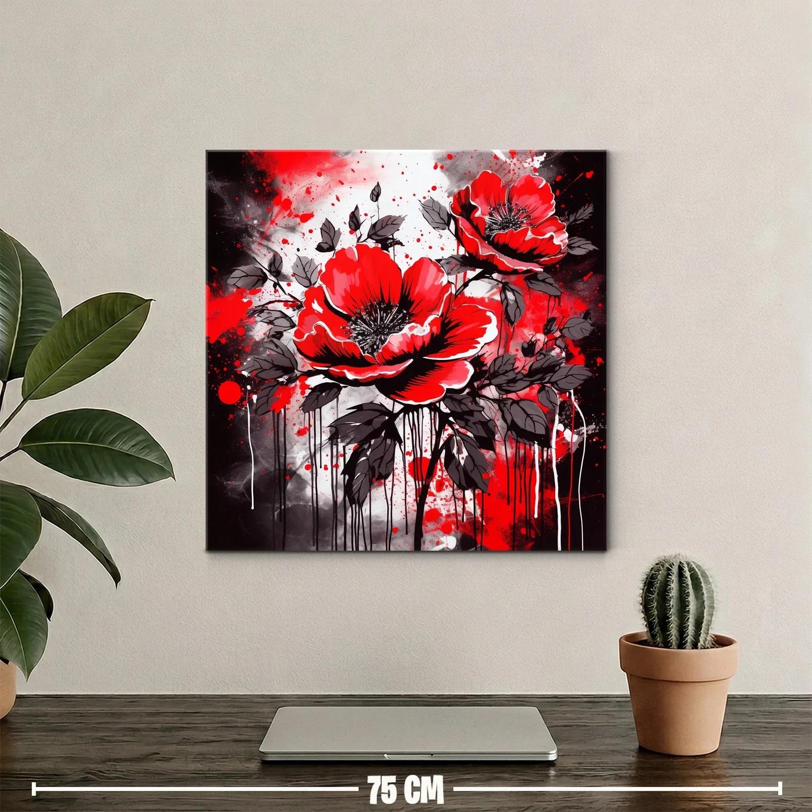Cuadro floral con amapolas rojas y contraste oscuro — miniatura 2