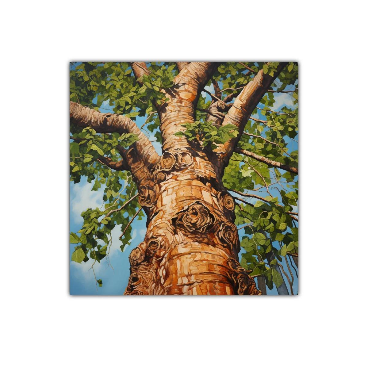 Cuadro de árbol con tronco detallado y follaje verde