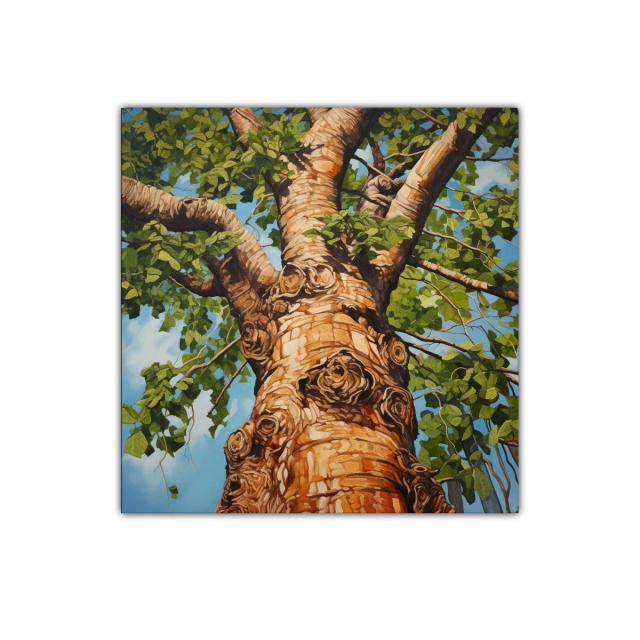 Cuadro de árbol con tronco detallado y follaje verde