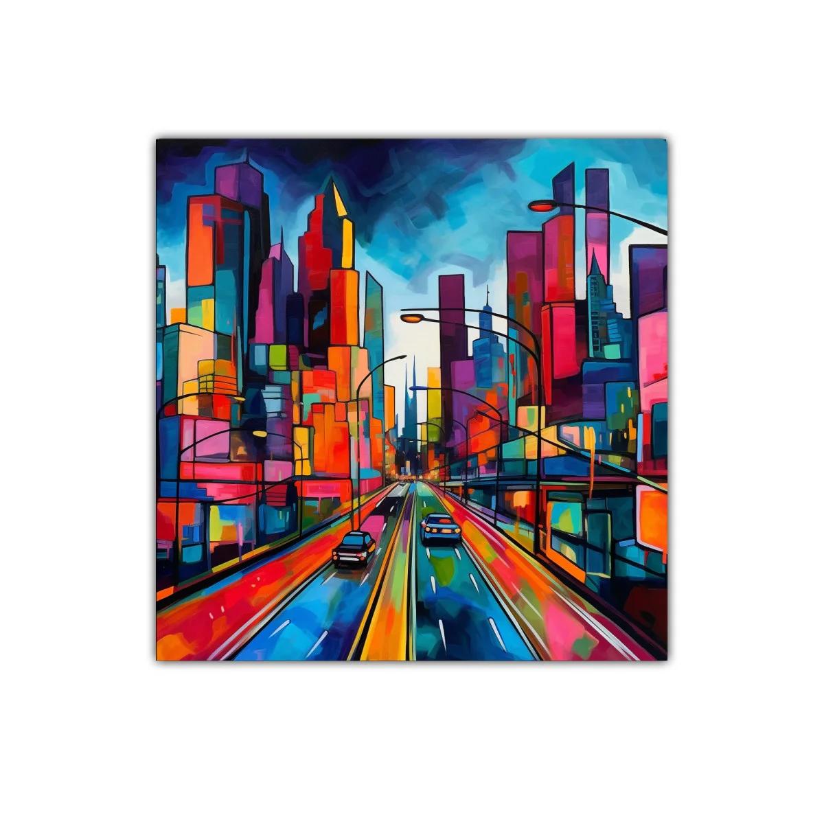 Ciudad vibrante con colores intensos y energía dinámica — imagen principal