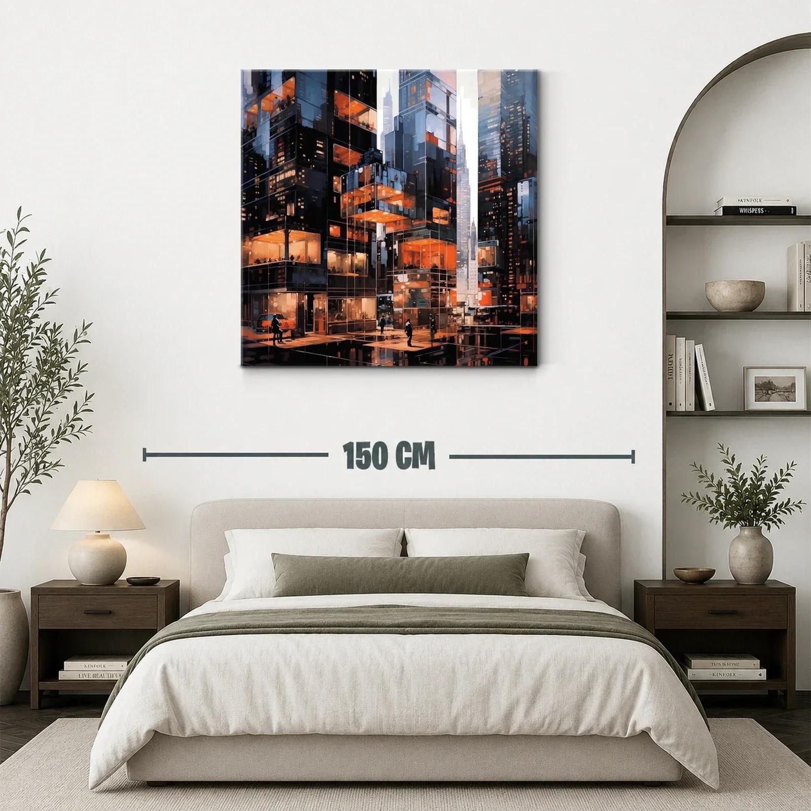 Ciudad iluminada con arquitectura moderna y reflejos urbanos — miniatura 3