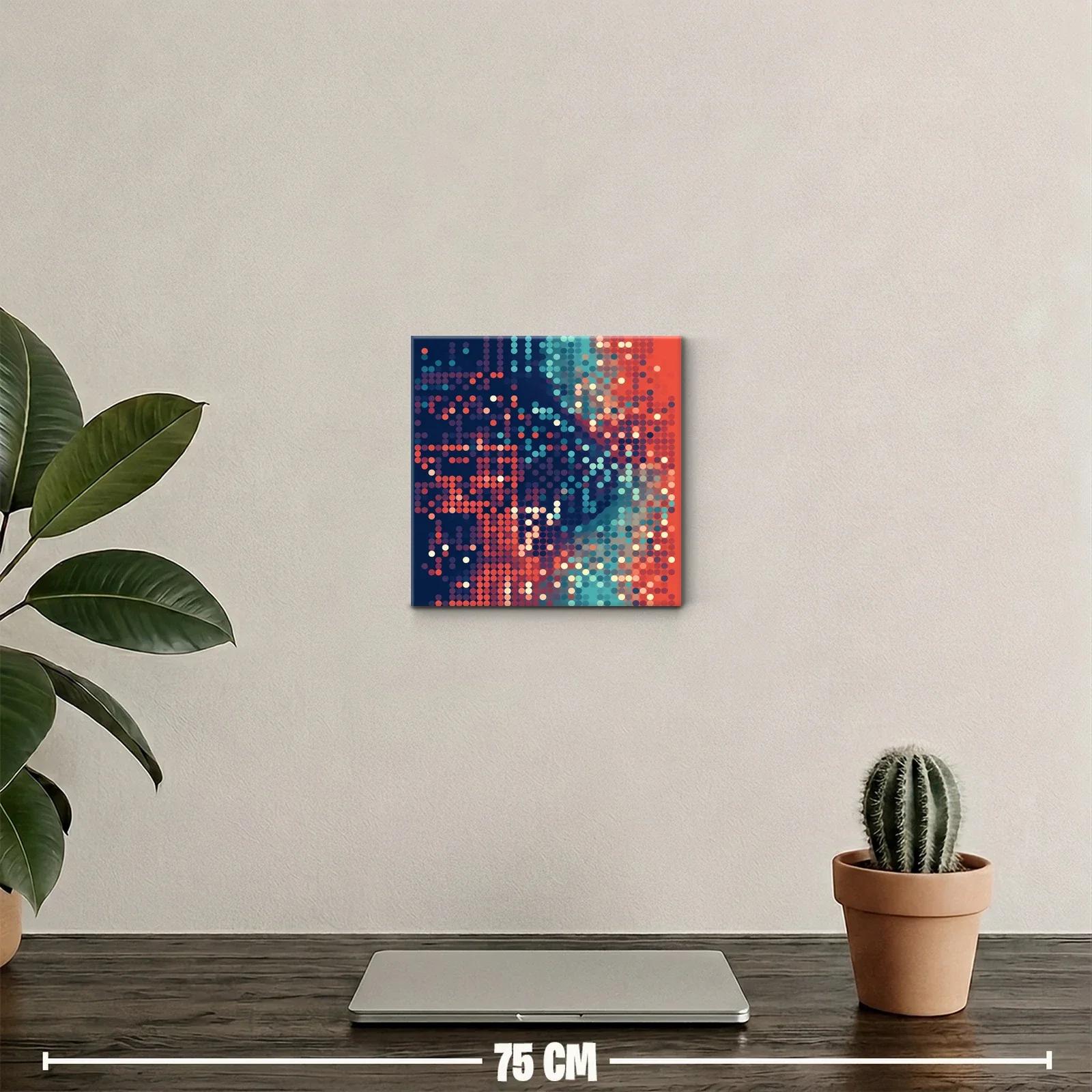 Cuadro decorativo abstracto con puntos en tonos cálidos y fríos — miniatura 2