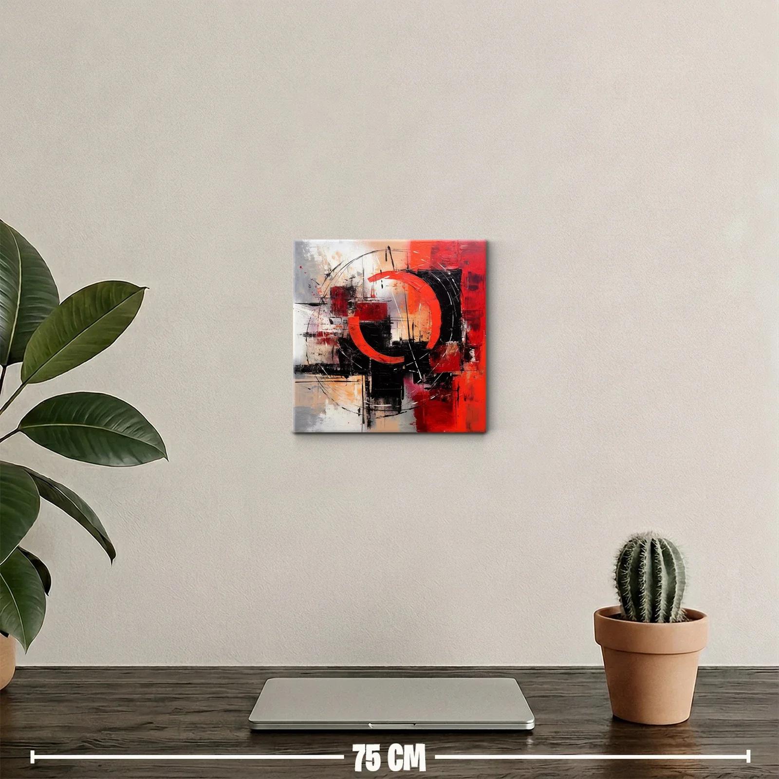 Cuadro abstracto con formas circulares y tonos rojos intensos — miniatura 2