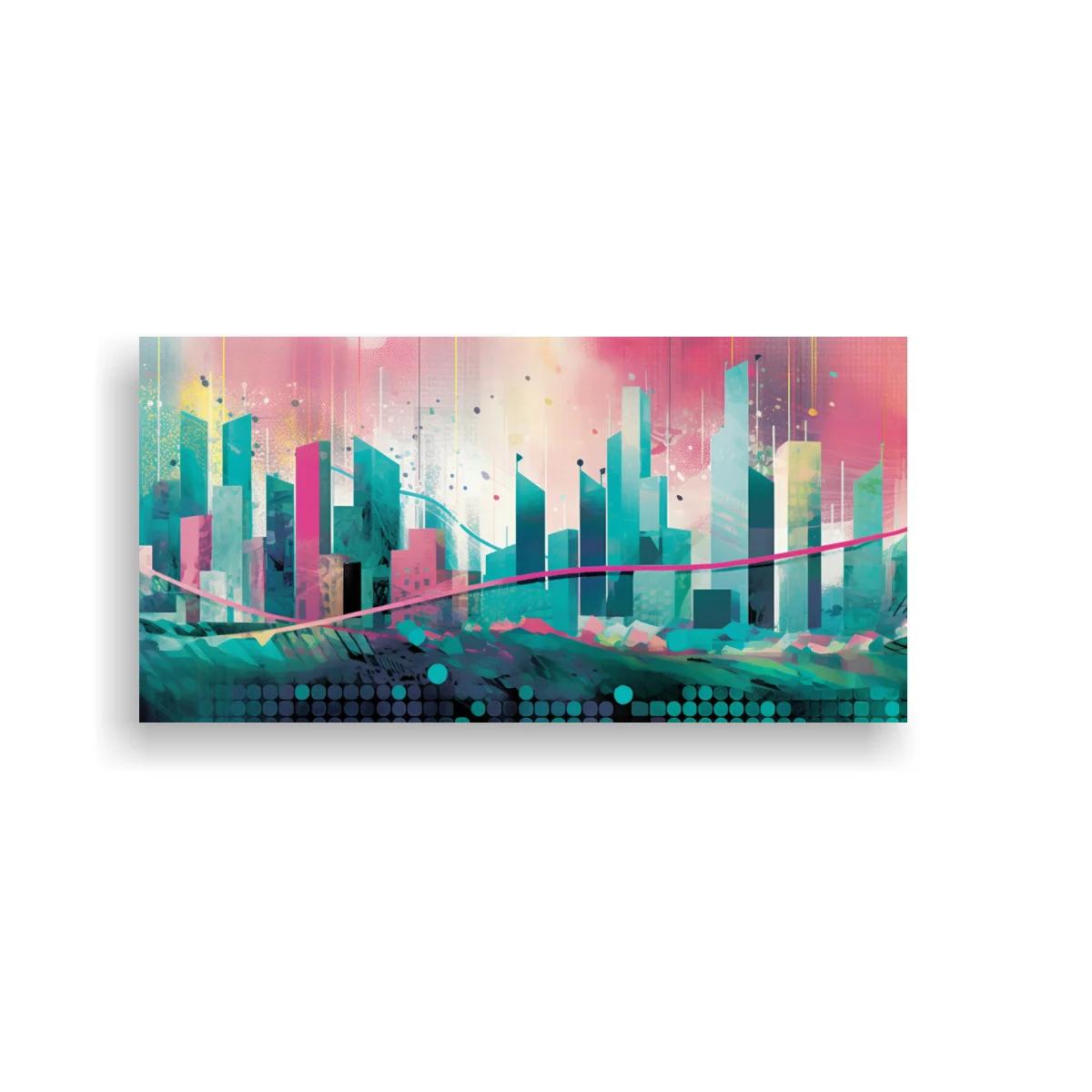 Cuadro skyline urbano abstracto con salpicaduras — imagen principal