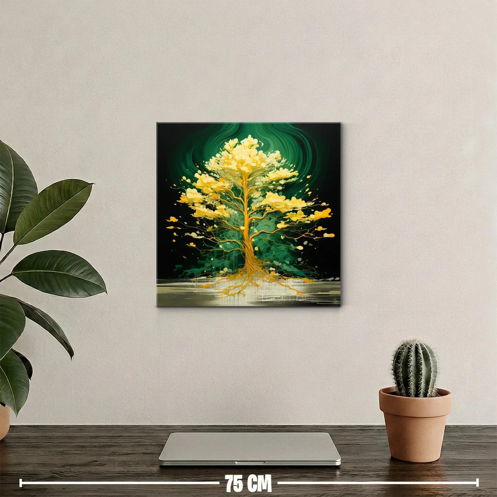 Árbol luminoso con tonos dorados sobre fondo verde oscuro — miniatura 2