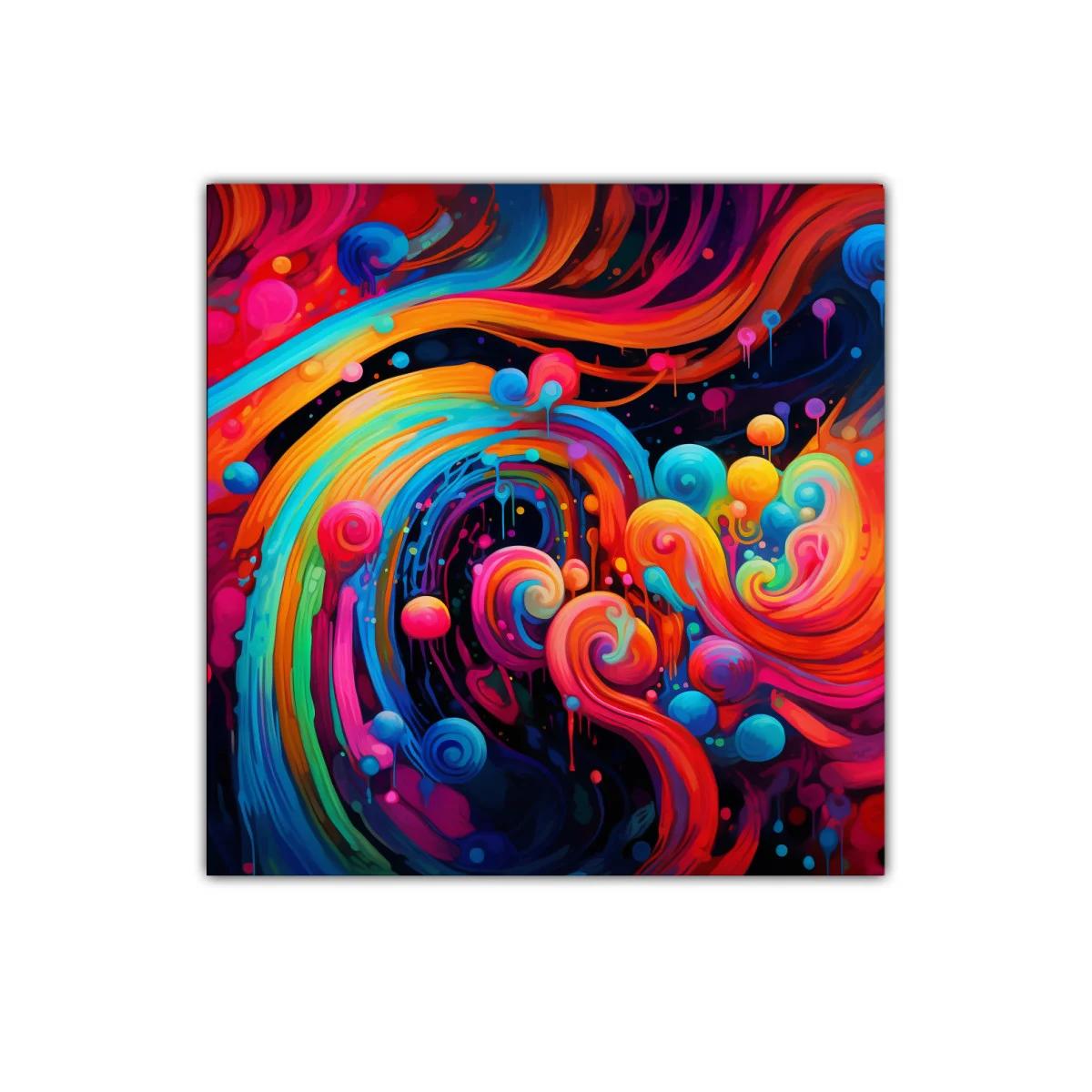 Cuadro abstracto con remolinos de colores vibrantes