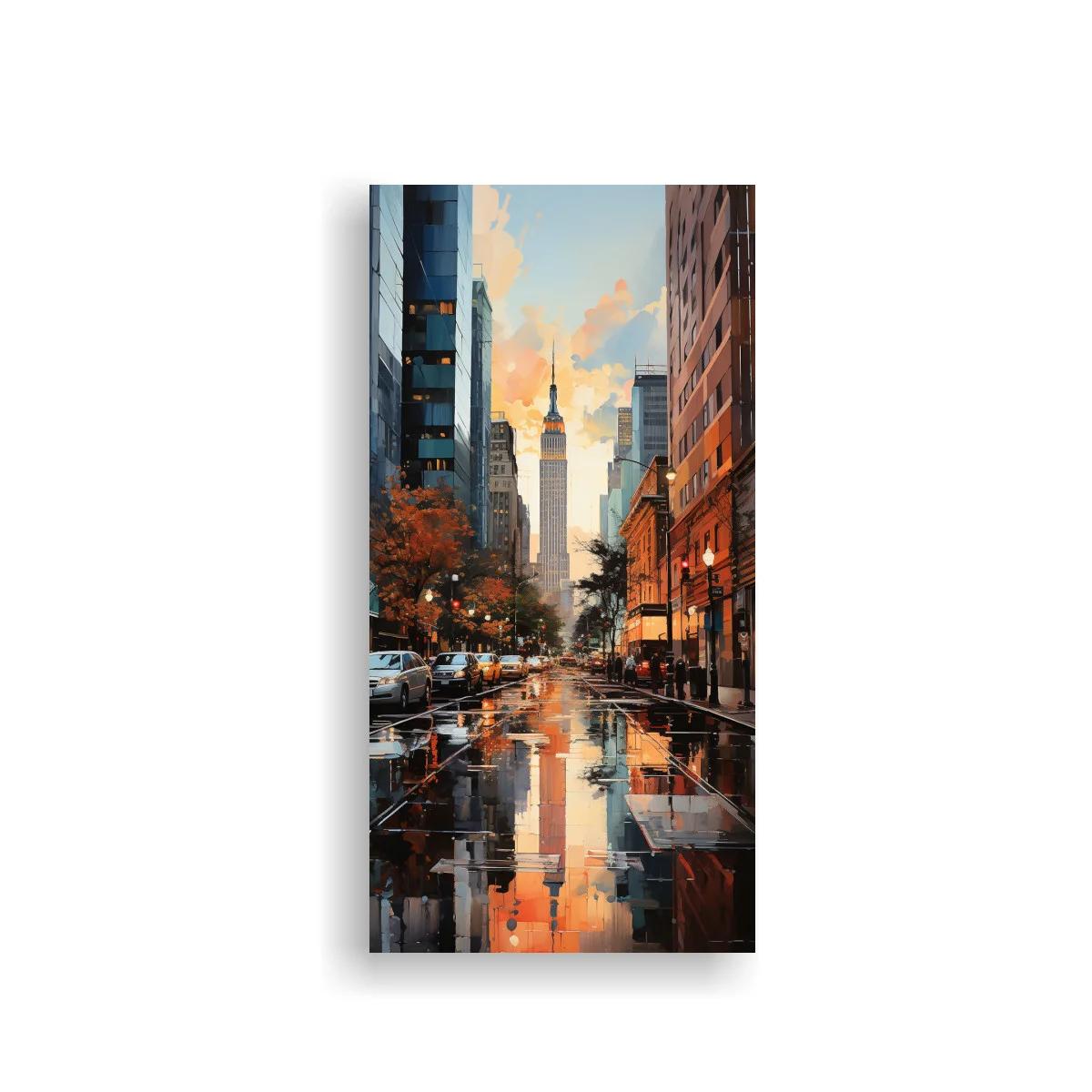 Cuadro Empire State Building con reflejos en avenida mojada
