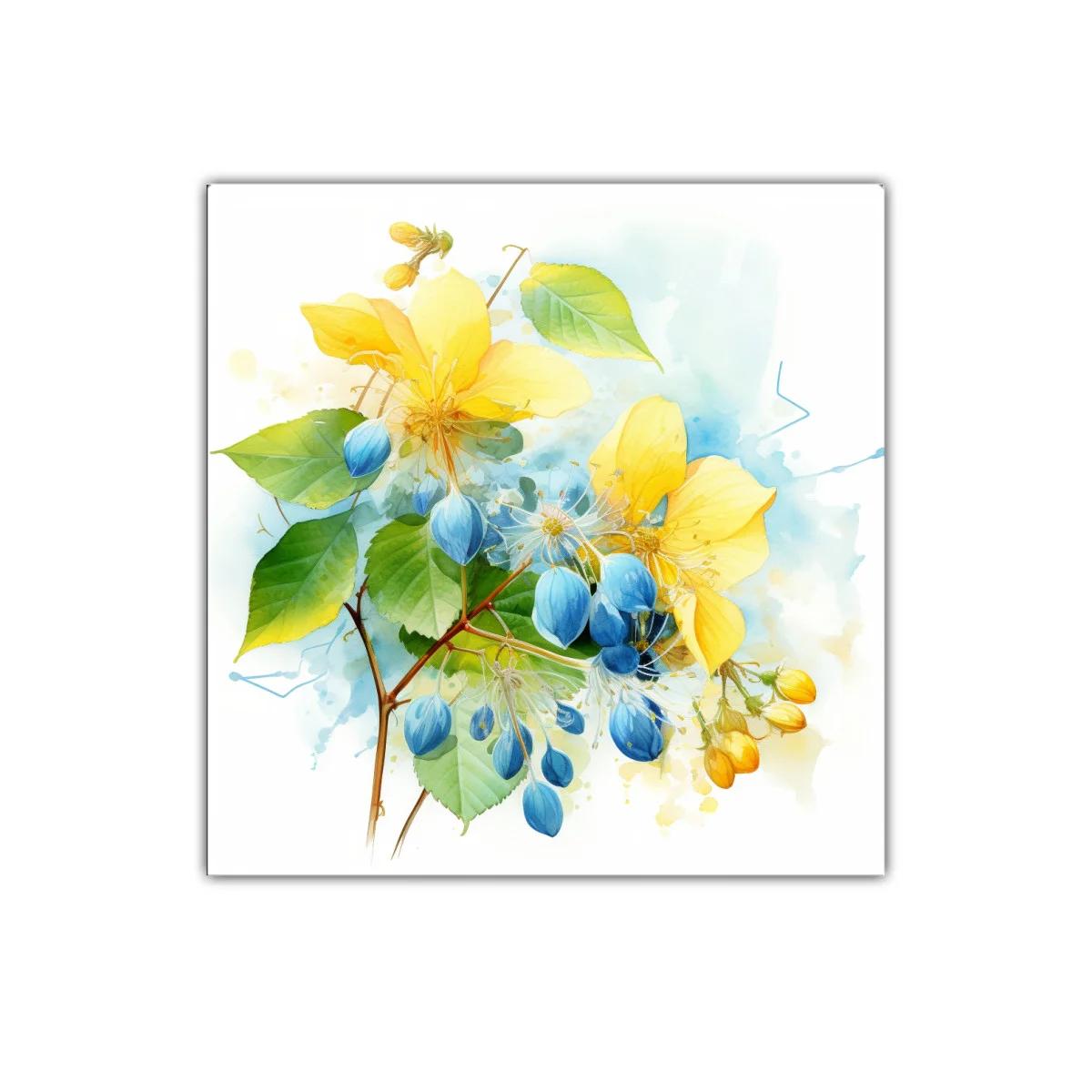 Cuadro floral en tonos vibrantes azul y amarillo — imagen principal