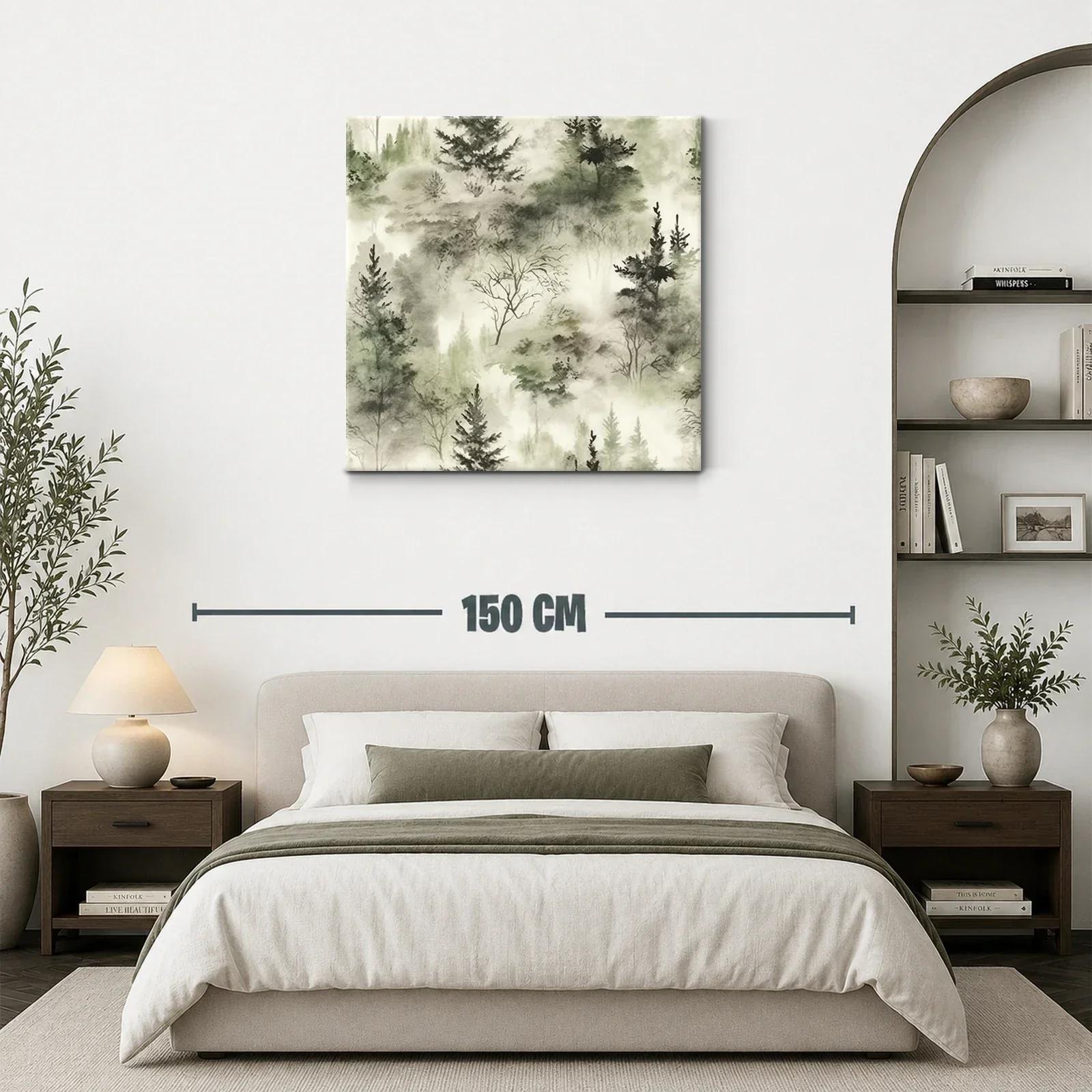 Cuadro de bosque brumoso con tonos verdes suaves — miniatura 3