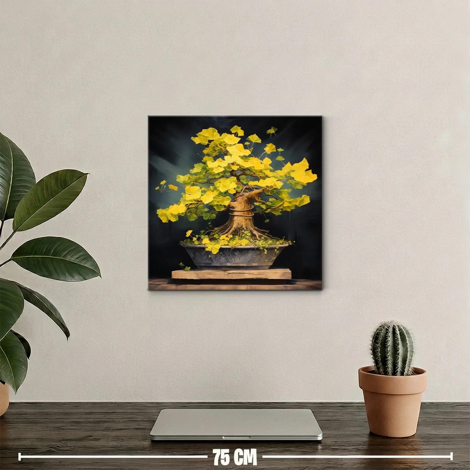 Bonsái de hojas doradas con fondo oscuro vibrante — miniatura 2
