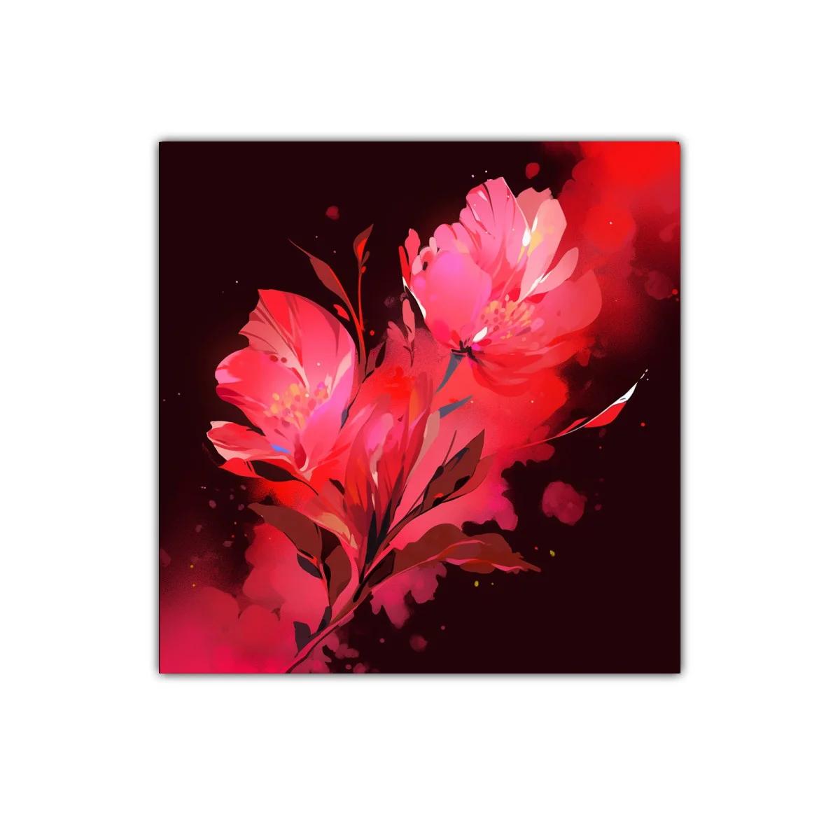 Cuadro floral en tonos rojos vibrantes para decorar — imagen principal