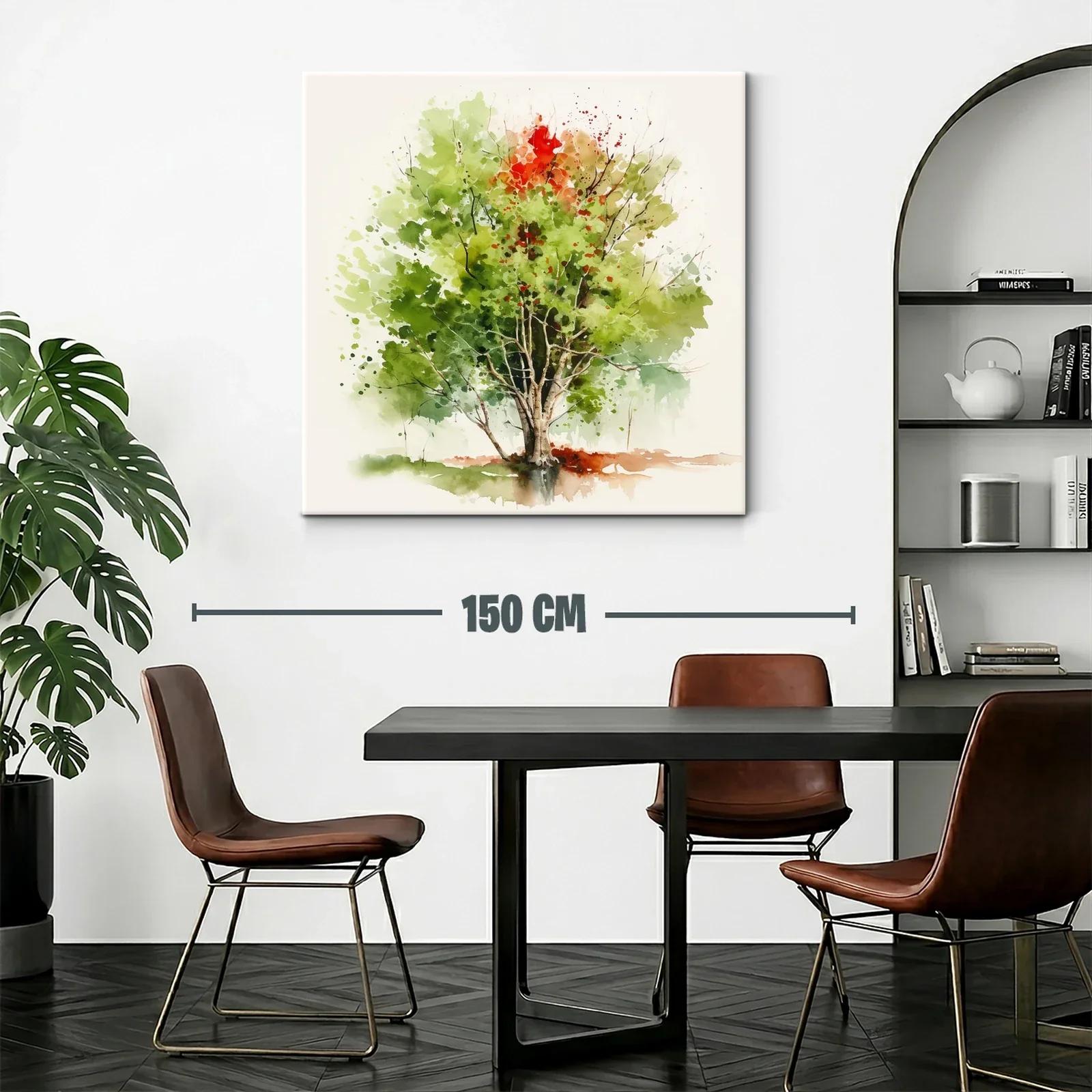 Árbol en acuarela con tonos verdes y toques otoñales — miniatura 2