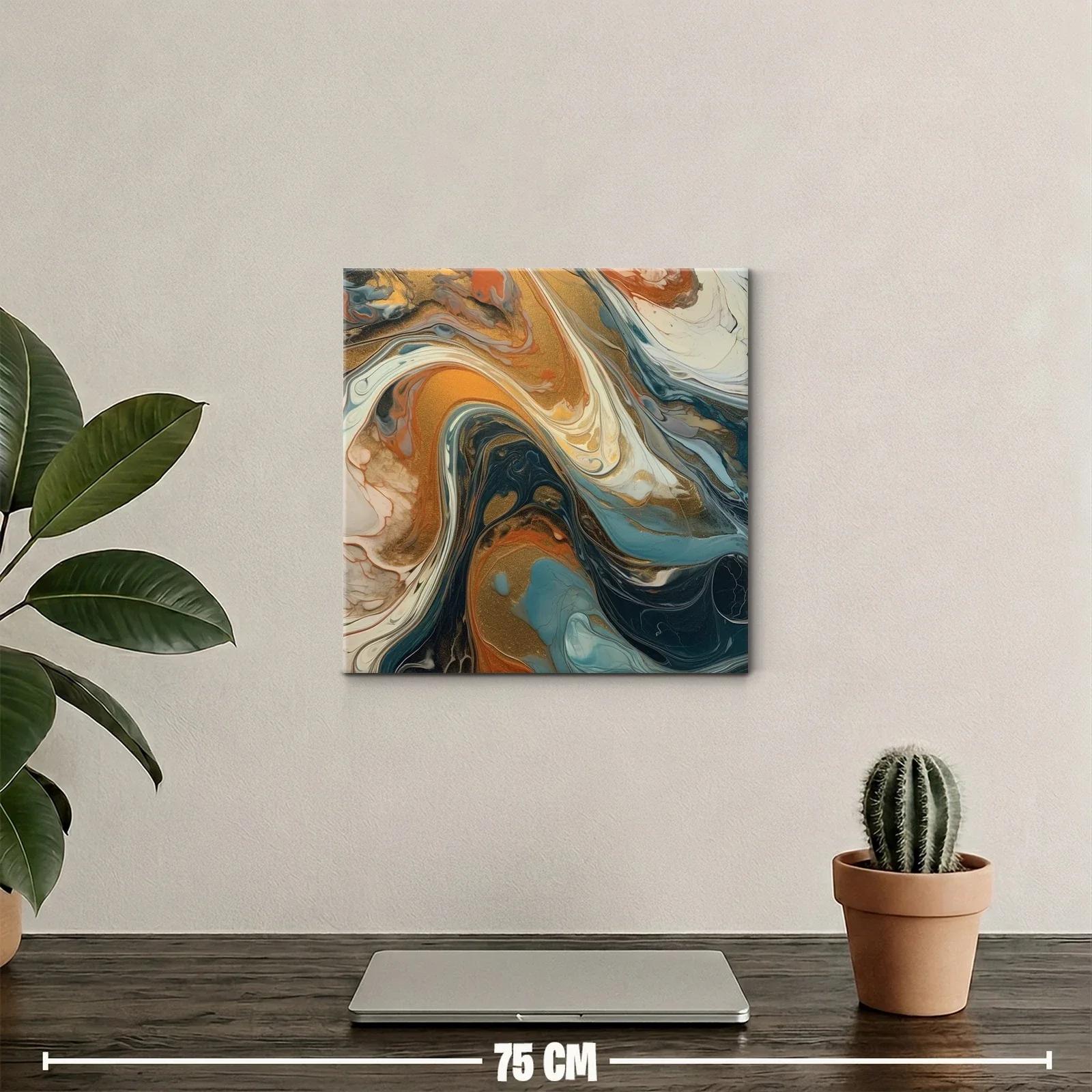 Cuadro abstracto con tonos cálidos y fríos armonizados — miniatura 2