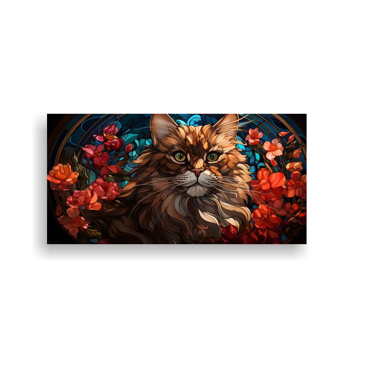 Cuadro gato de pelo largo atigrado con marco visual ovalado