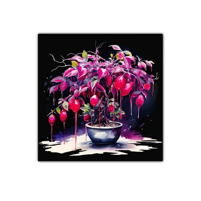 Cuadro decorativo de árbol frutal con frutos rojos vibrantes