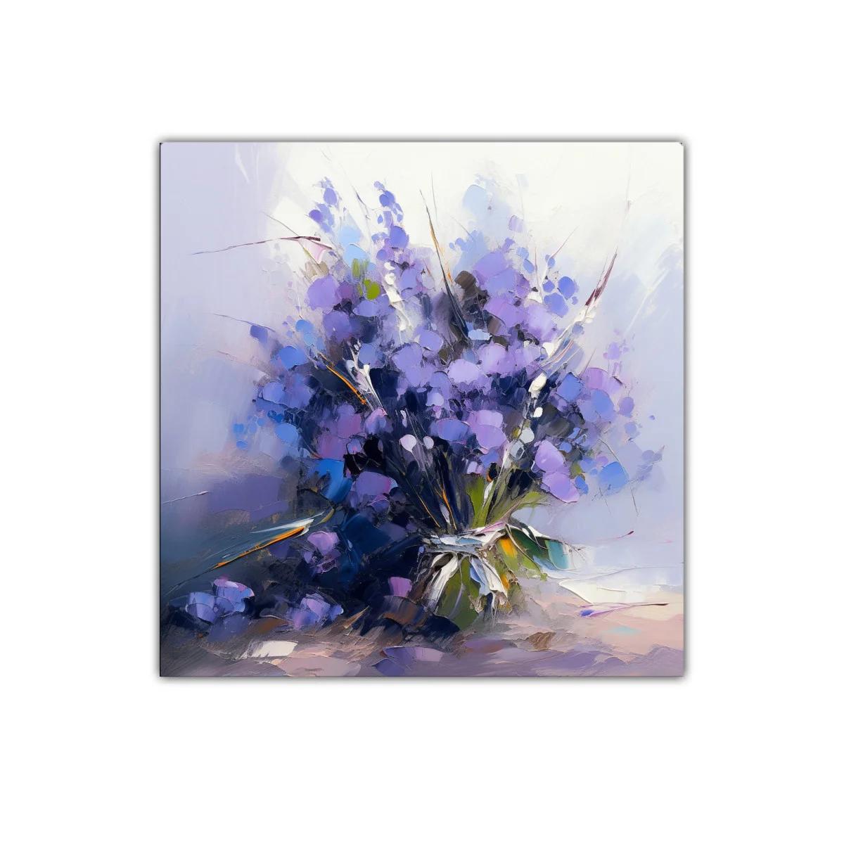 Ramito de flores en tonos lilas y azules vibrantes