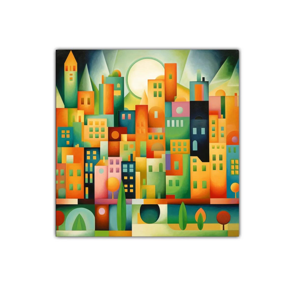 Composición urbana con formas geométricas y colores vibrantes — imagen principal