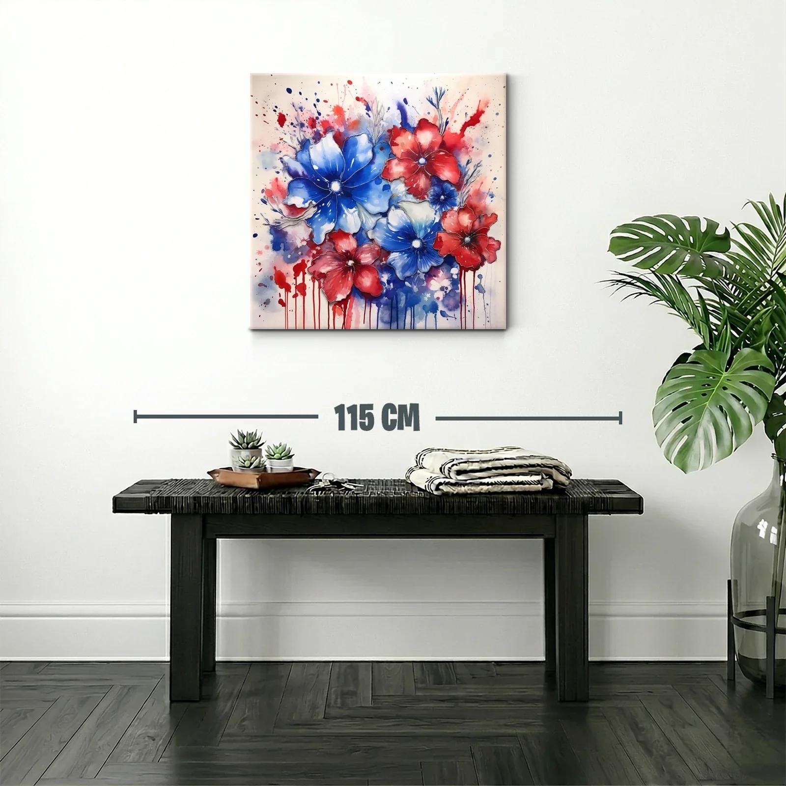 Cuadro floral vibrante en tonos rojo y azul intensos — miniatura 2