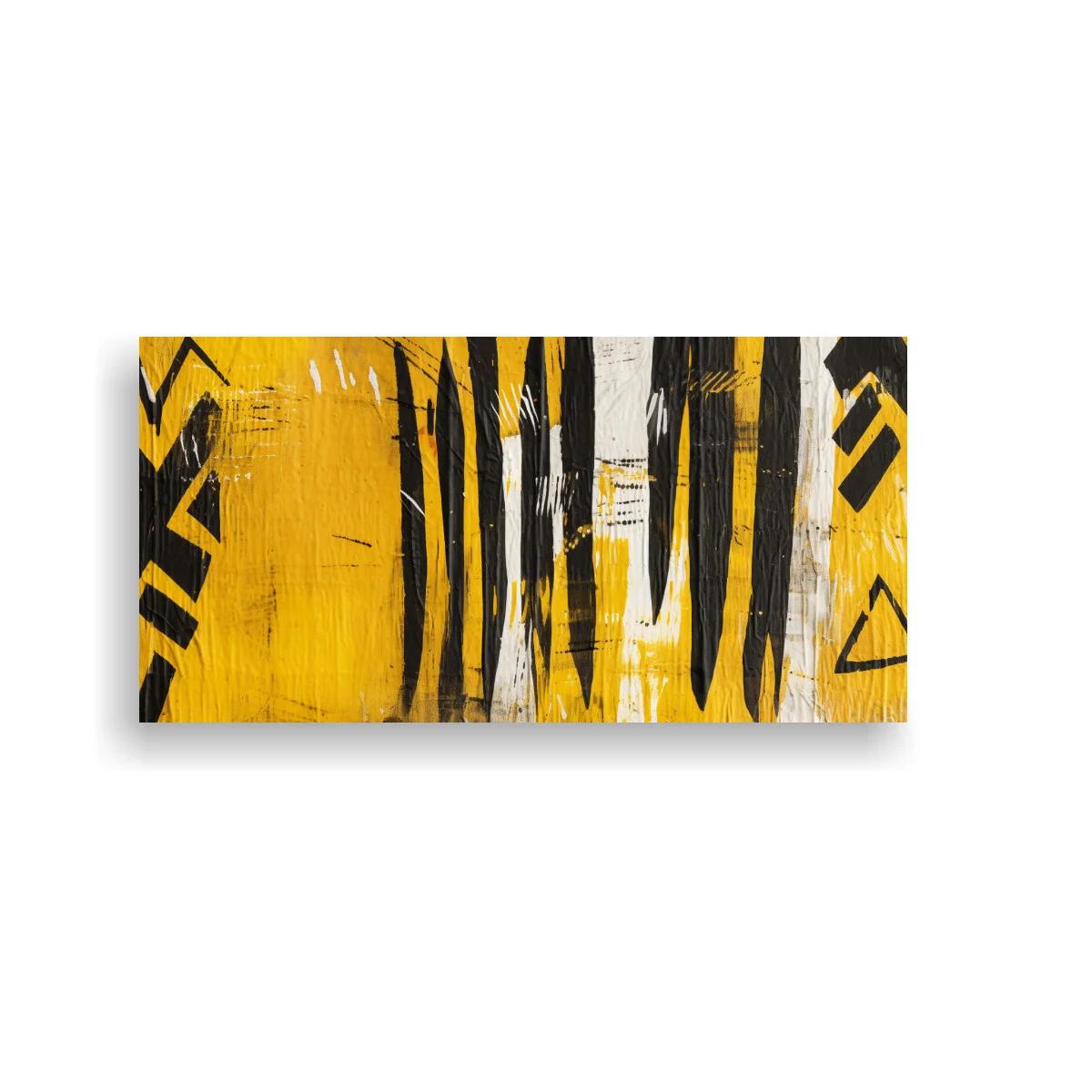 Cuadro abstracto geométrico amarillo y negro con zigzags