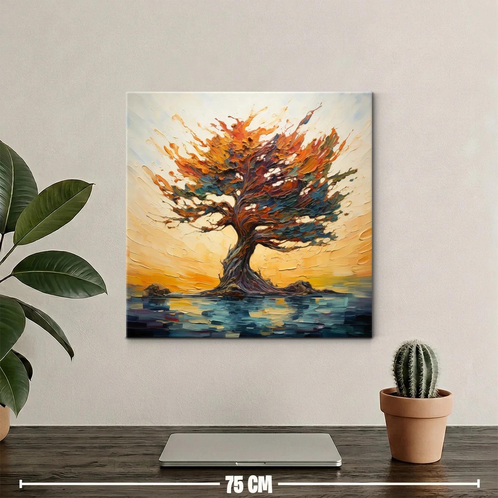 Árbol vibrante en paisaje de tonos cálidos y agua reflejada — miniatura 2