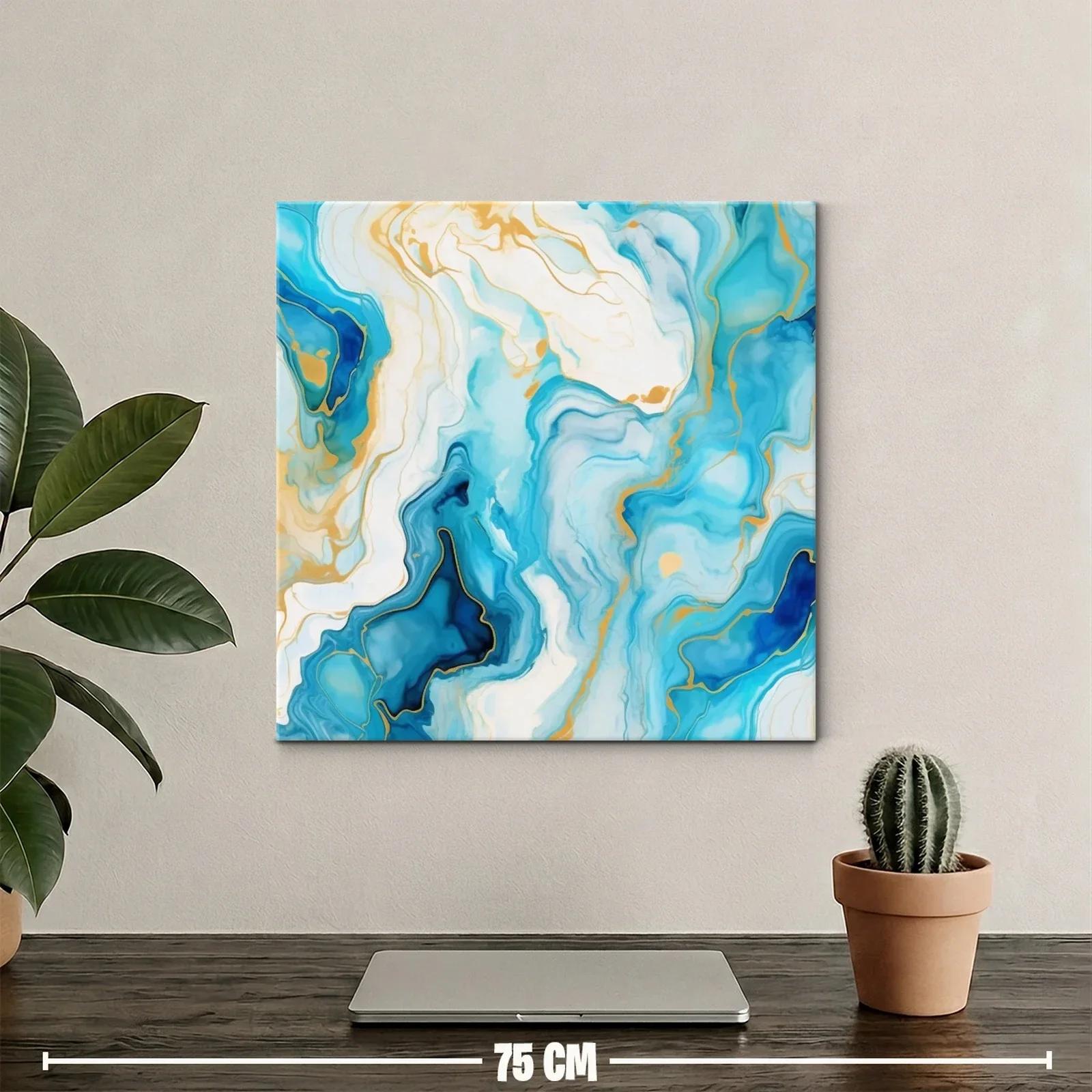 Cuadro abstracto con tonos azules y dorados elegante — miniatura 2